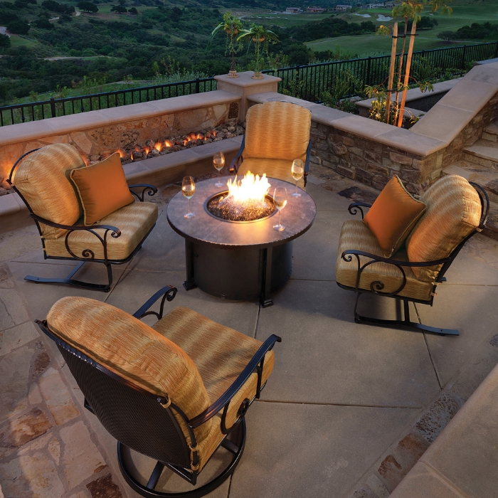 OW Lee Wrought Iron Santorini Fire Pit Table with Silana Collection