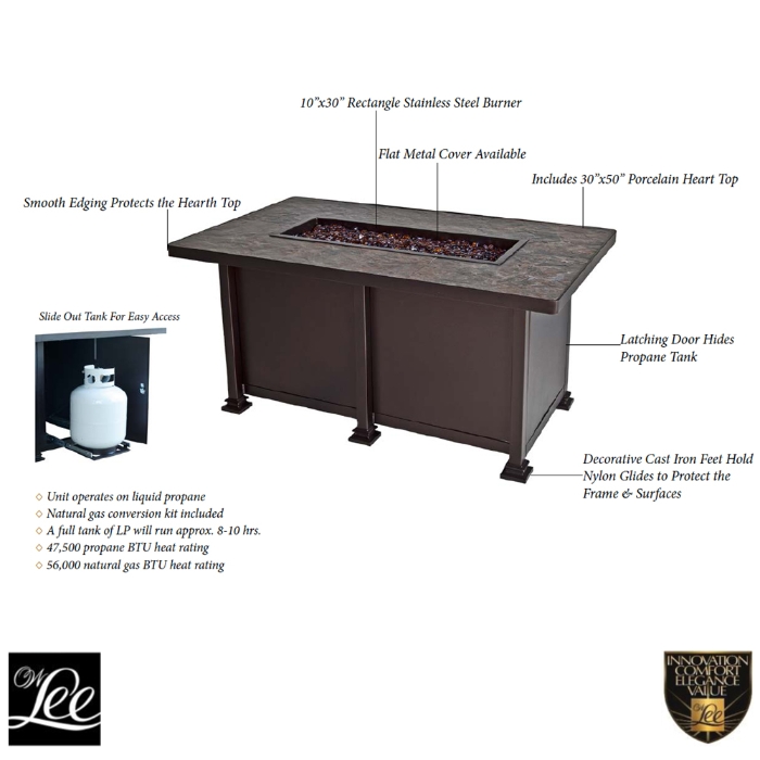 Santorini Rectangle Chat Height Fire Pit - 30" x 50" - 5110-3050C