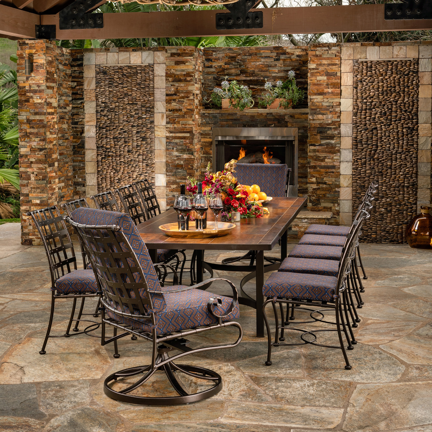 OW Lee Classico Large Wrought Iron Dining Table Set for 12 - OW-CLASSICOW-SET7