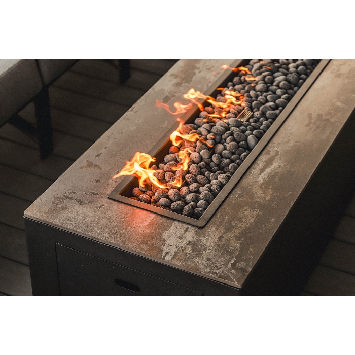 Moda 25" x 65" Aluminum Occasional Height Fire Pit with Dekton Top detail
