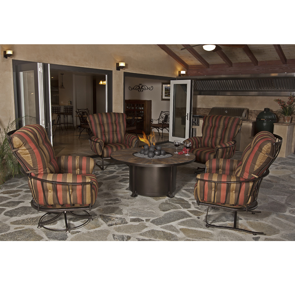 OW Lee Monterra Conversation Set with Santorini Fire Pit Chat Table