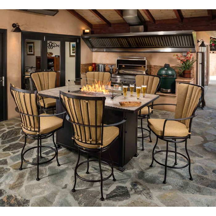 OW Lee Counter Height Patio Set with Fire Table and Stools
