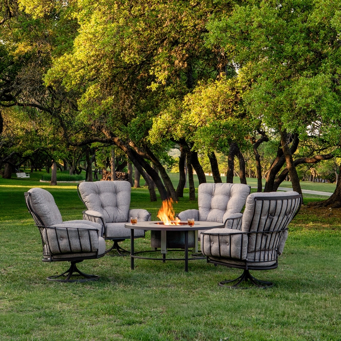 Monterra Swivel Rocker Lounge Chair Set with Compass Breeo Fire Table