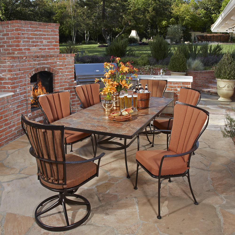 OW Lee Monterra 7 Piece Dining Set with Porcelain Top Table - OW-MONTERRA-SET8