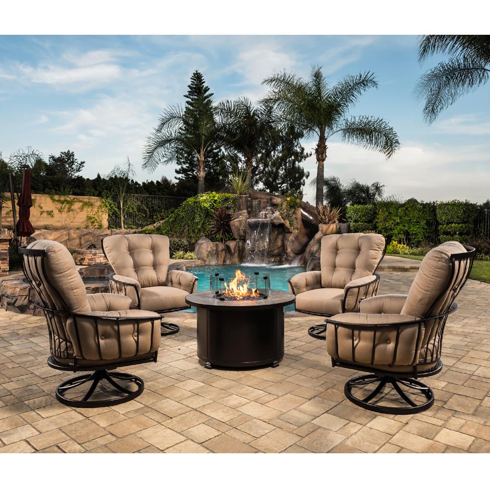 Quick Ship Capri 42" Round Chat Fire Table - Copper Canyon with Canyon Taupe - QS-5112-42RDC-SP40-CTP