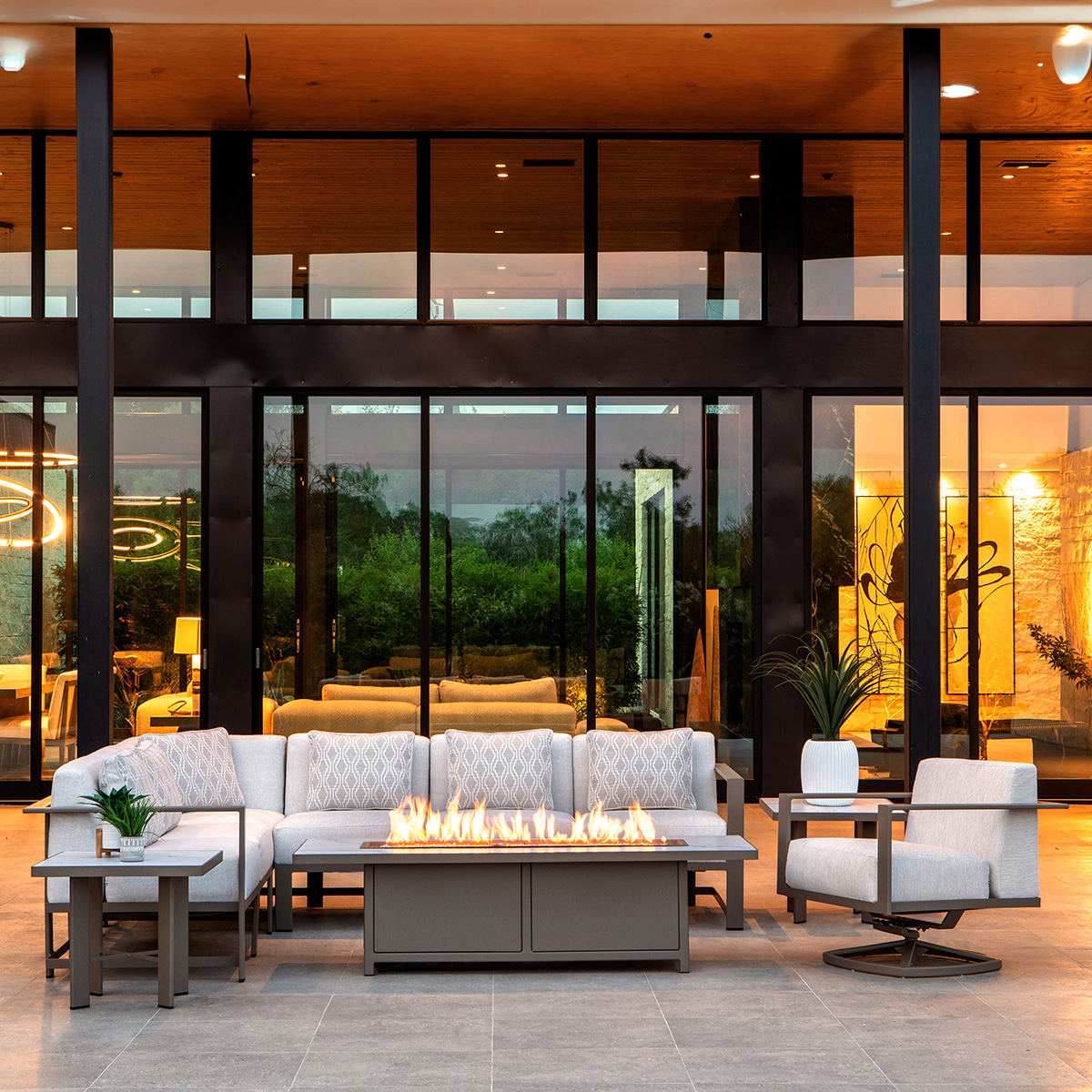 OW Lee Studio Luxury Modern Patio Sectional with Fire Table - OW-STUDIO-SET8