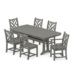 PolyWood Chippendale Outdoor Dining Set with Nautical Trestle Table - PWS636-1