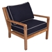 Coastal teak lounge chair with deep seating cushions