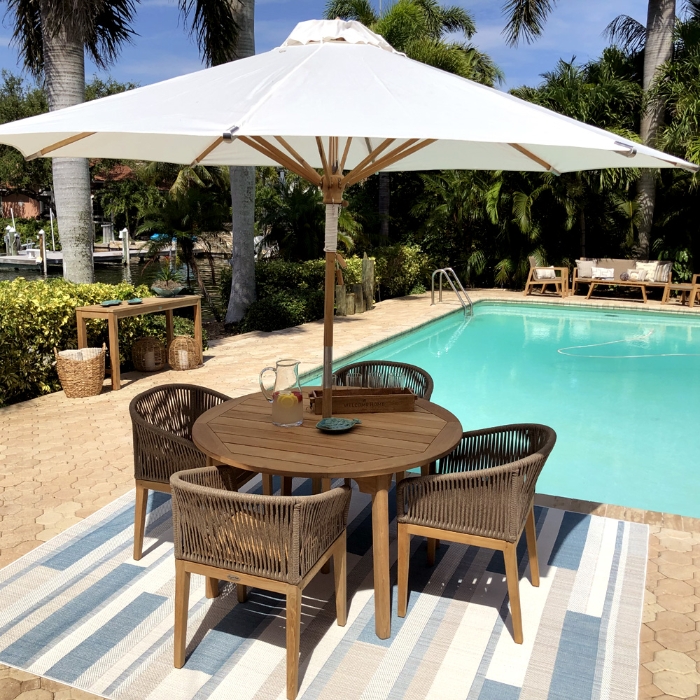 Teak Ubrella with White Canopy