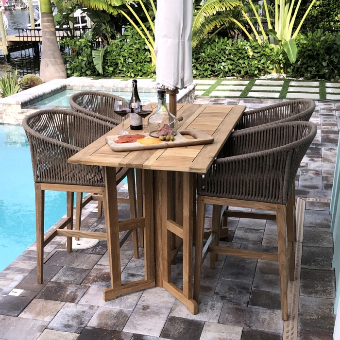 Royal Teak Malibu Bar Stool Set with Drop Leaf Table - RT-MALIBU-SET5