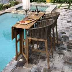 Royal Teak Malibu Patio Bar Stool Set for 2 with Drop Leaf Table - RT-MALIBU-SET6