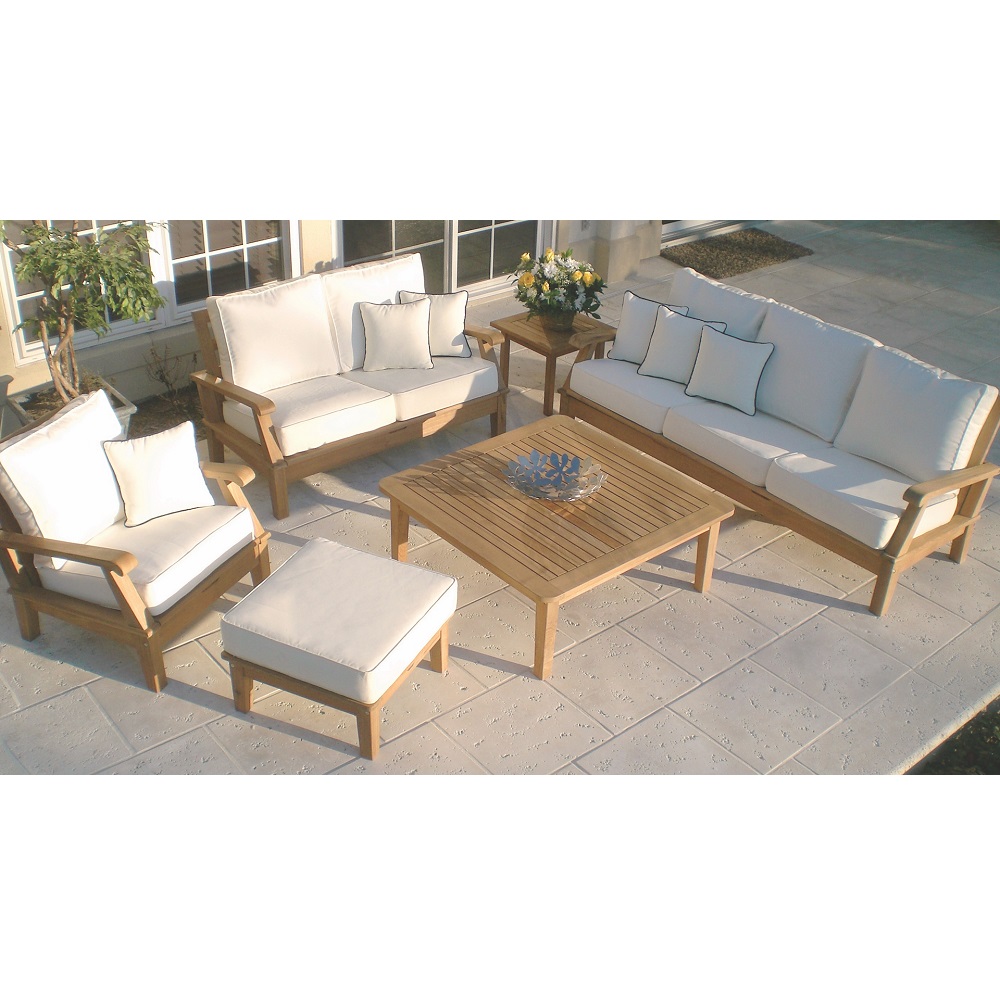 MIAMI teak loveseat with deep seating cushions
