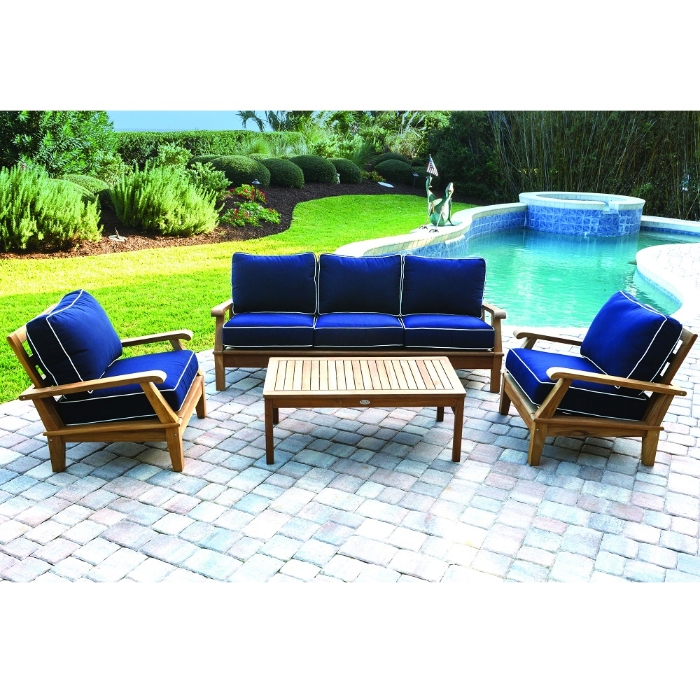Royal teak sofa with deep seating cushions