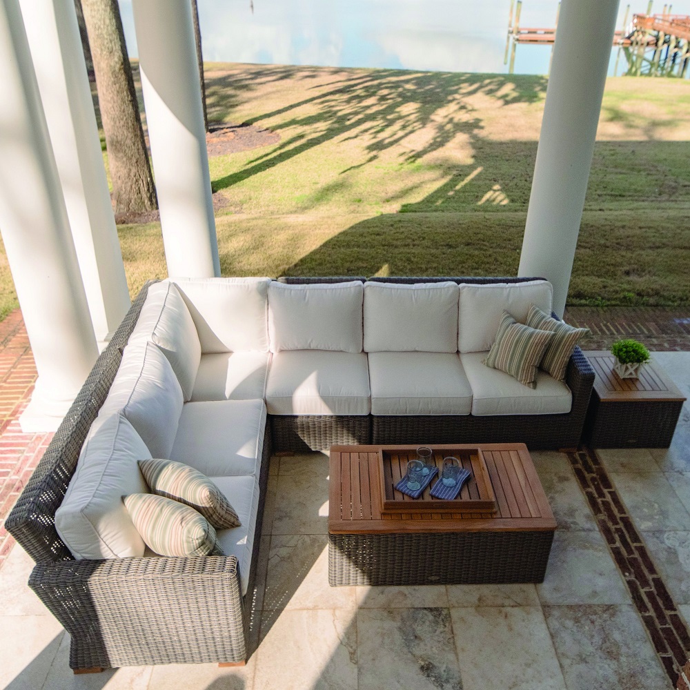 Royal teak wicker sectional with deep seating cushions