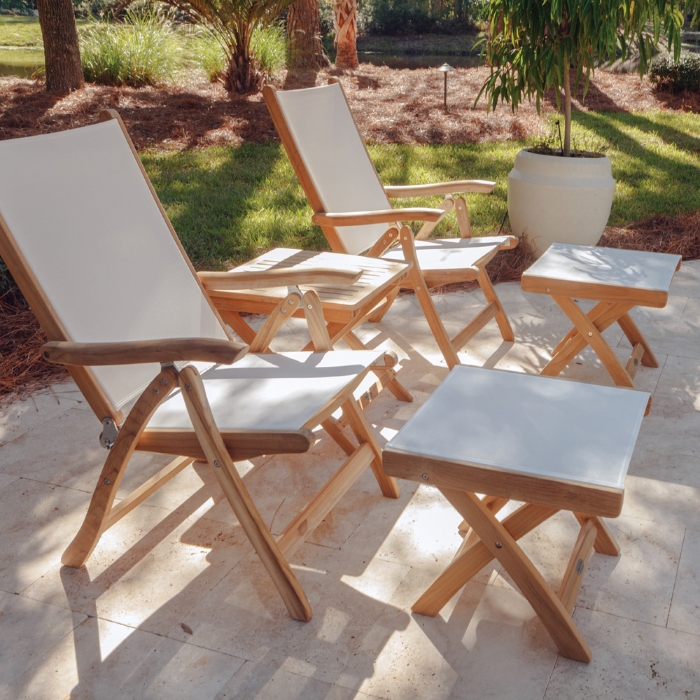 Teak footrest with sling seating