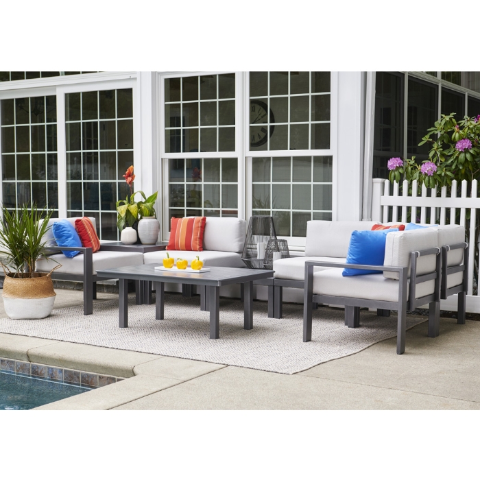 Larssen aluminum sectional with deep seating cushions