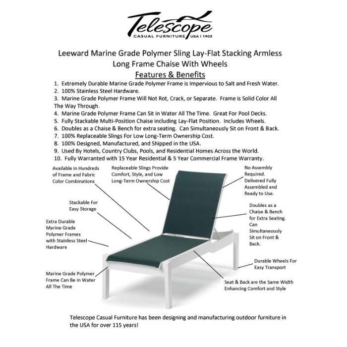 Leeward MGP Sling Long Frame Armless Chaise - 9L20