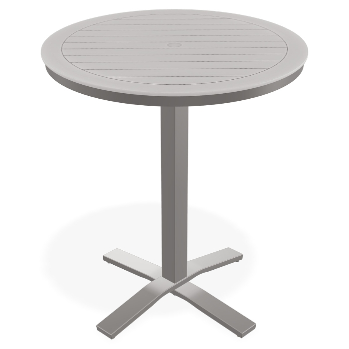 Telescope Casual Marine Grade Polymer 36" Round Slat Bar Table with Pedestal Base - TT20-4X20