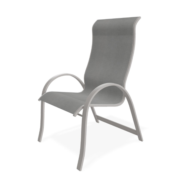 Telescope Casual Aruba Sling Supreme Dining Arm Chair in Warm Grey and Alloy Sling