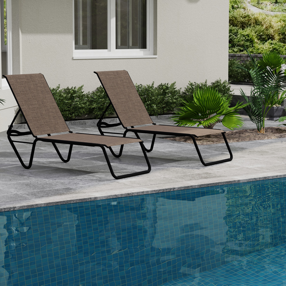 Telescope Casual Set of 2 Gardenella Armless Stacking Chaises in Textured Black and Mocha Sling Fabric