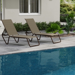 Telescope Casual Set of 2 Gardenella Armless Stacking Chaises in Textured Kona and Elevation Stone Sling Fabric