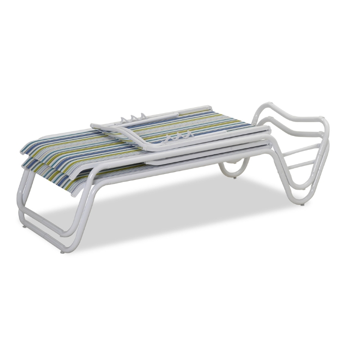 In Stock Set of 2 Gardenella Armless Stacking Chaises in Textured White and Coastline Sling Fabric - TC-QS-SET12
