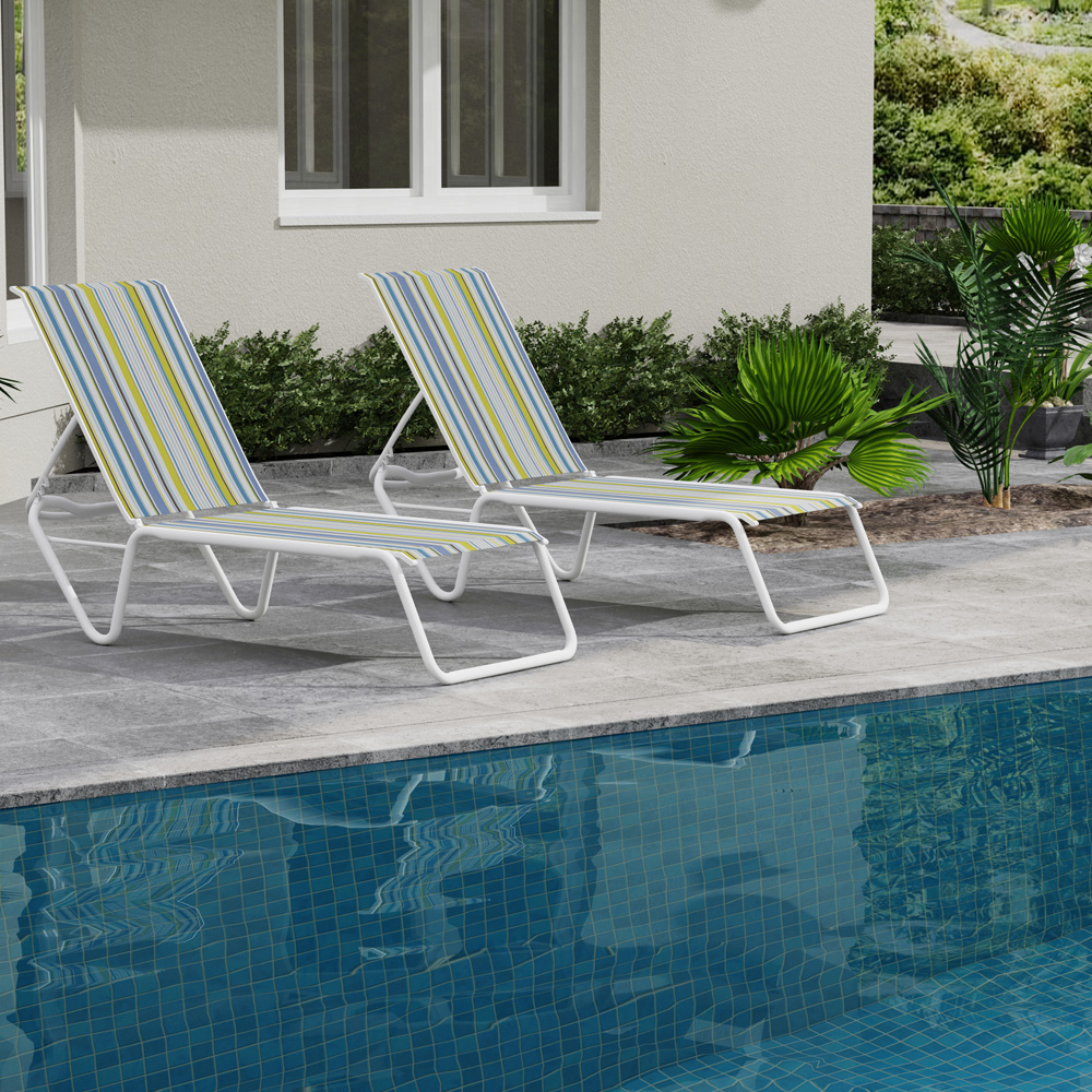 Telescope Casual Quick Ship Set of 2 Gardenella Armless Stacking Chaises in Gloss White and Coastline Sling Fabric