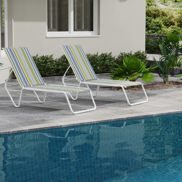 Telescope Casual Quick Ship Set of 2 Gardenella Armless Stacking Chaises in Gloss White and Coastline Sling Fabric