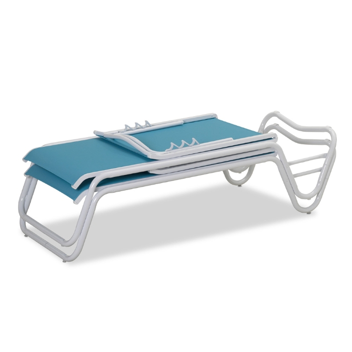 Quick Ship Set of 2 Gardenella Armless Stacking Chaises in Textured White and Aqua Sling Fabric - TC-QS-SET15