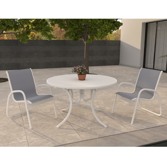 Telescope Casual Gardenella Patio Dininig Set in White with Breeze Slings - - TC-QS-SET45