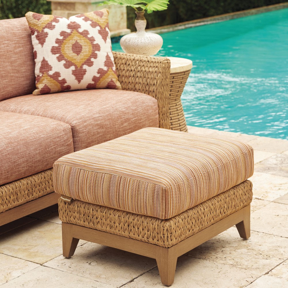 Los Altos Valley View wicker ottoman with foam cushion