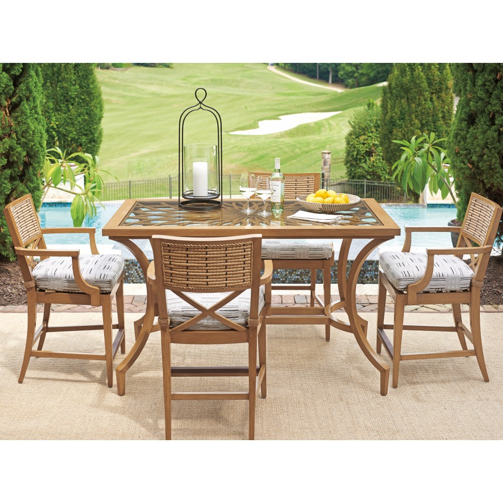 Los Altos Valley View aluminum counter table with glass top