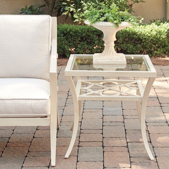 Misty garden aluminum side table with glass top