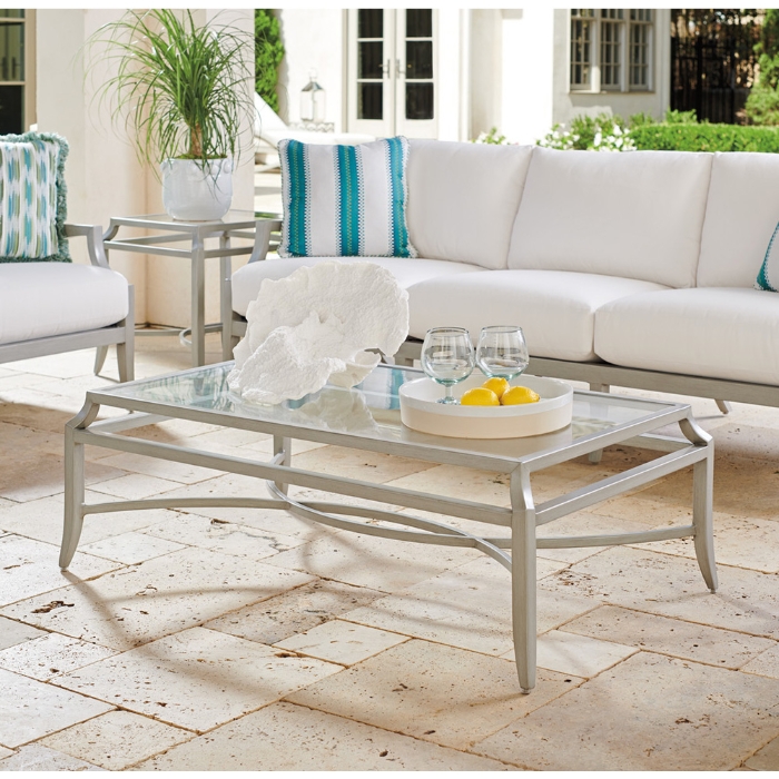 silver sands aluminum cocktail table with glass top