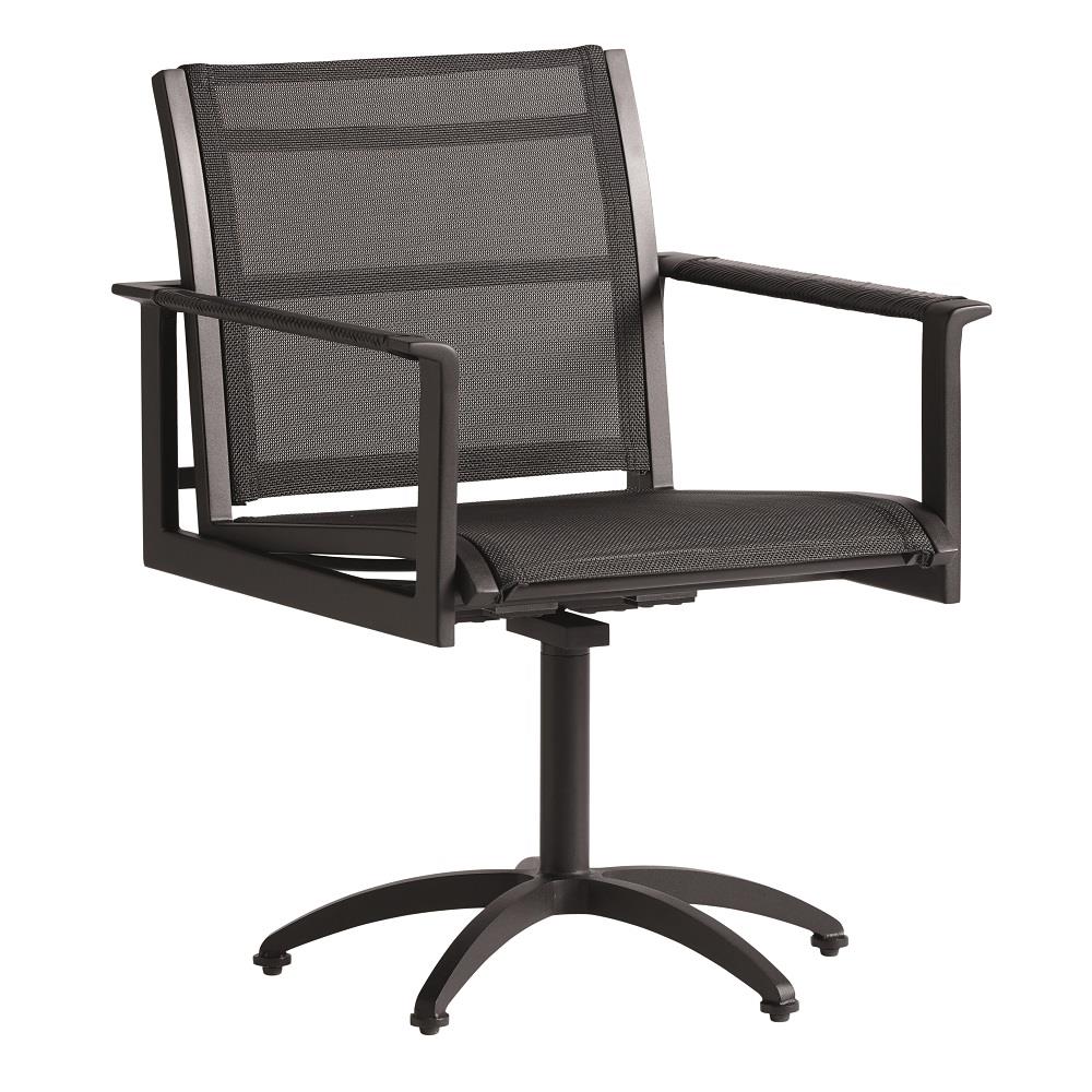 South Beach Sling Swivel Rocker Dining Chairs with Dark Graphite Slings
