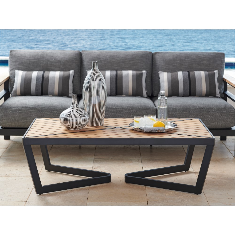 South beach aluminum cocktail table with teak top