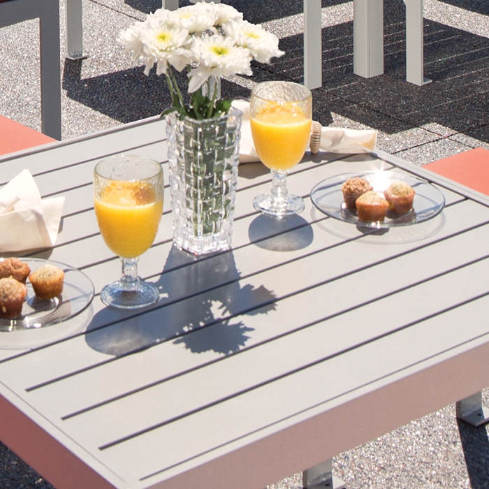 Aluminum slat bar table top view