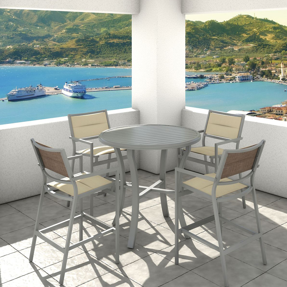 Tropitone Cabana Club Padded Sling Outdoor Bar Set for 4 - TT-CABANACLUB-SET17