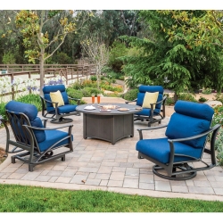 Tropitone Corsica Cushion Outdoor Swivel Lounger Set with Fire Pit - TT-CORSICA-SET2