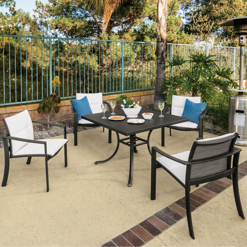 Tropitone Kor Padded Sling Outdoor Dining Set for 4 with Sabia Table Top - TT-KOR-SET11
