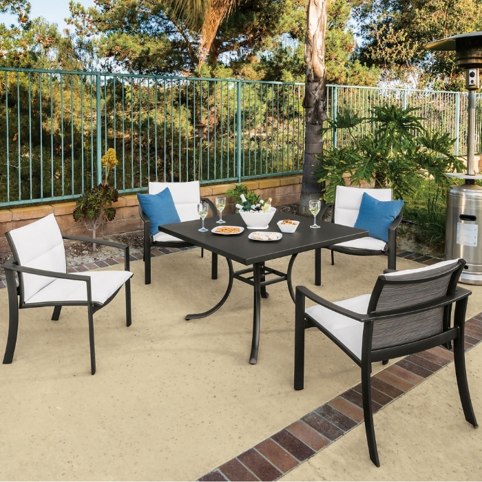 kor aluminum dining chair with padded sling seating
