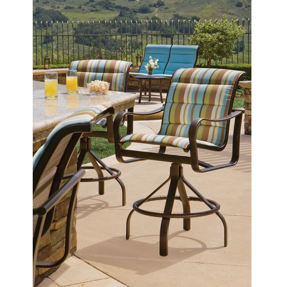 shoreline aluminum bar stool with padded sling seating