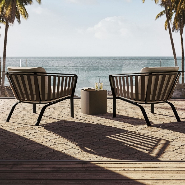 Trelon aluminum dining chair with deep seating cushions