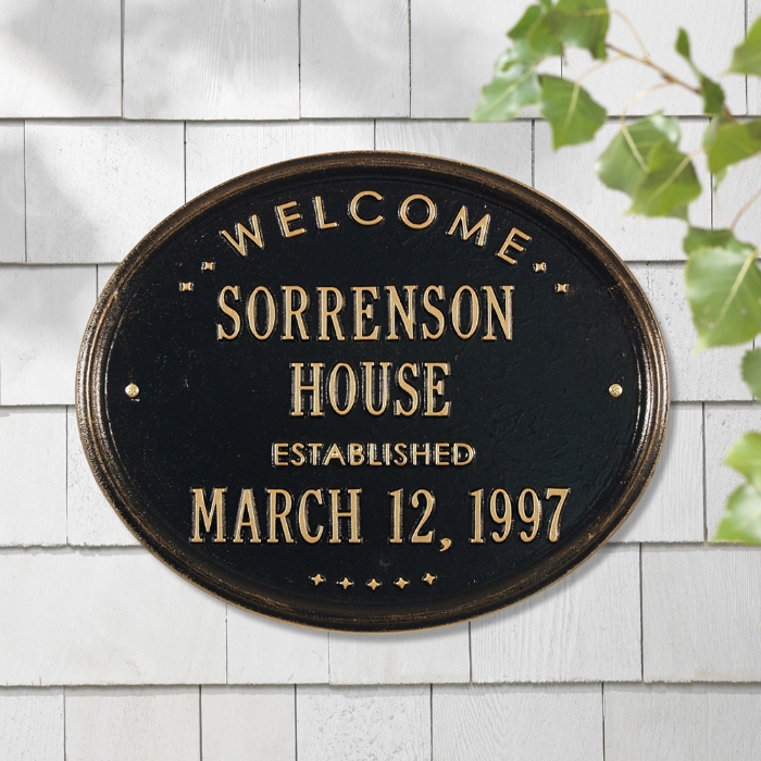 Welcome Oval "House" Established Standard Wall Address Plaque - Two Line - 1390