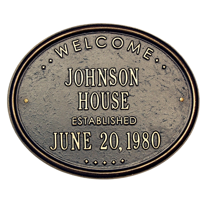 Welcome Oval "House" Established Standard Wall Address Plaque - Two Line - 1390