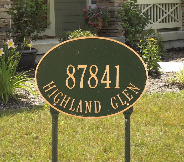 Hawthorne Oval Standard Lawn Address Plaque - Two Line - 2925