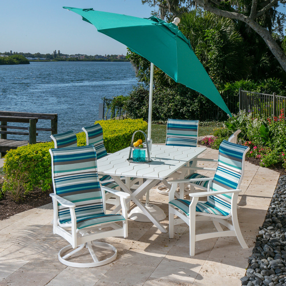 Windward Covina Marine Grade Polymer Dining Set with Wave Plank Table - WW-COVINA-SET3