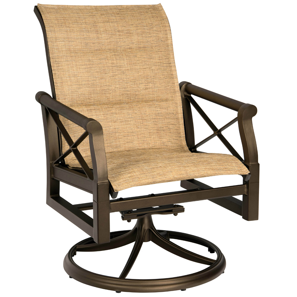 Woodard Andover Padded Sling Swivel Rocker Dining Arm Chair - 3Q0572