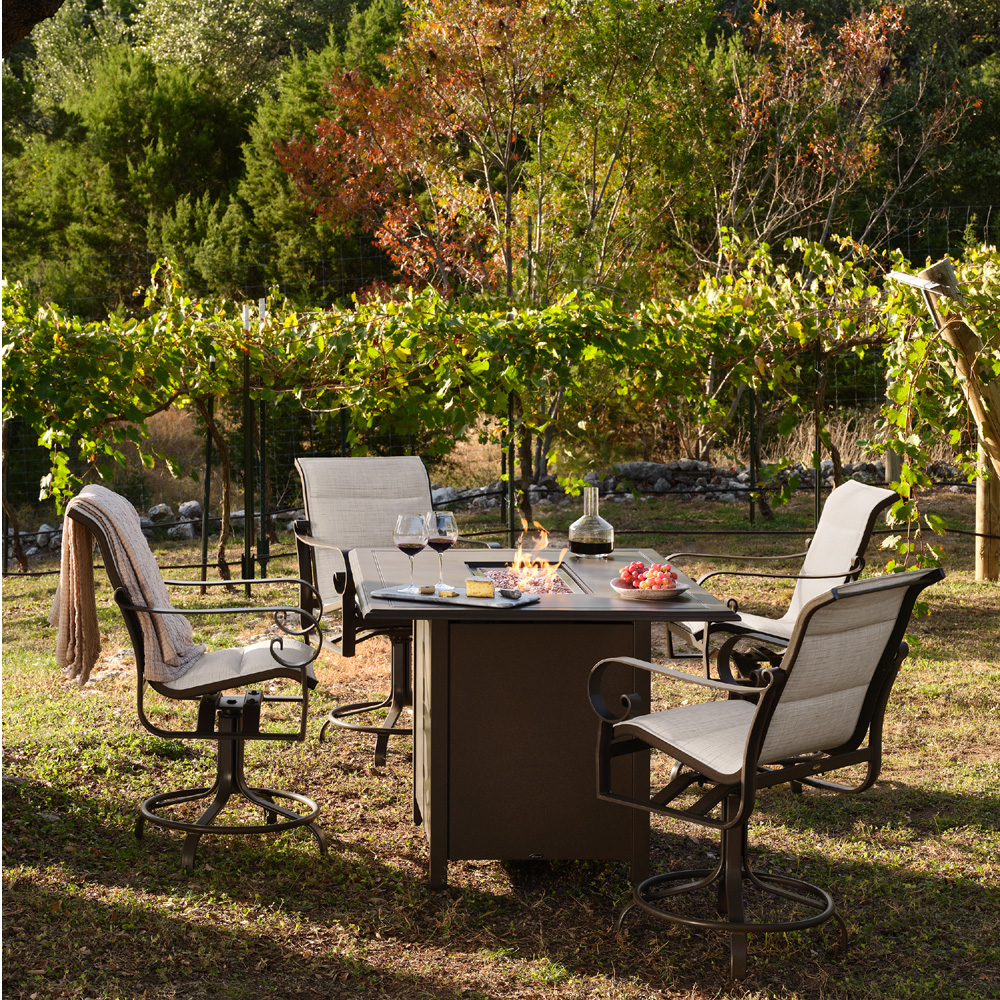 Woodard Belden Padded Sling Outdoor Fire Table Set for 5 - WD-BELDEN-SET7