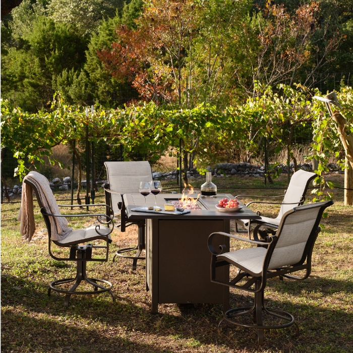 Woodard Belden Padded Sling Outdoor Fire Table Set for 5 - WD-BELDEN-SET7